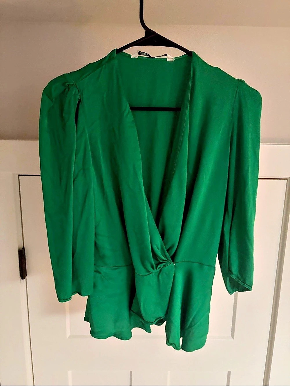 Zara Green Draped Blouse Size Medium Like New